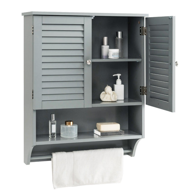 Wall cabinet hanging medicine cabinet with 2 slatted doors 58 x 22 x 75 cm gray