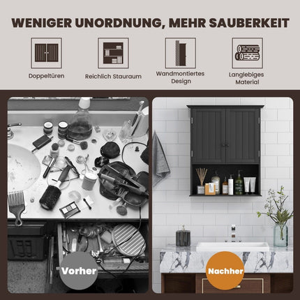Wall cabinet medicine cabinet wall cabinet with double door bathroom cabinet black