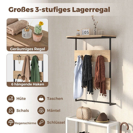 Wall coat rack with shelf & 6 hooks wall shelf industrial coat rack clothes rail