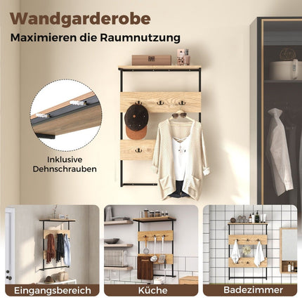 Wall coat rack with shelf & 6 hooks wall shelf industrial coat rack clothes rail