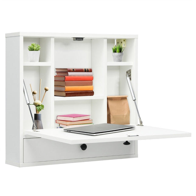 Wall folding table with storage compartments and drawer folding table for small rooms white