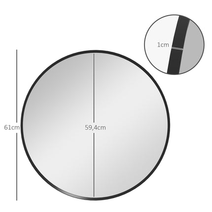 Round black wall mirror - 60x60 cm, Aluminum frame