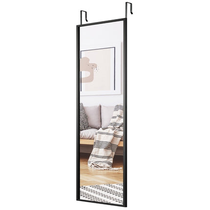 Wall mirror, door mirror, full-length mirror with height-adjustable hanging hooks, black