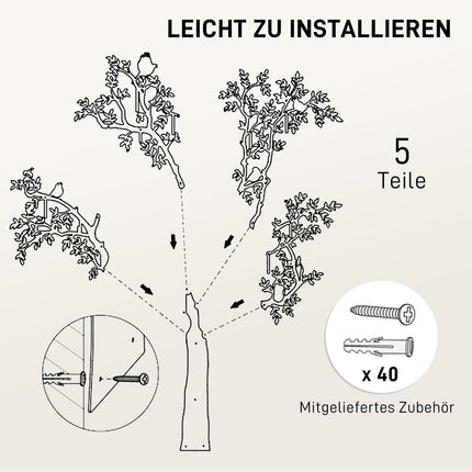 Wall-Mounted Metal Coat Rack with Tree and Bird Design