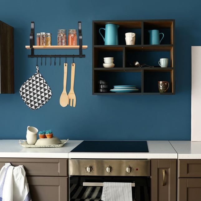 Wall shelf for kitchen with hooks