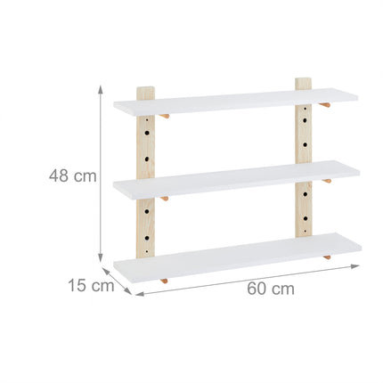 Wall shelf in wood effect with 3 shelves