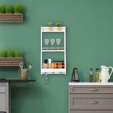 Wall shelf with 6 hooks