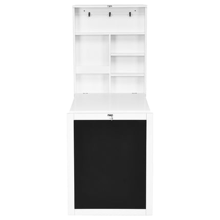 Wall table folding wall folding table convertible desk with board white/black 60 x 15.5 x 75 cm-white