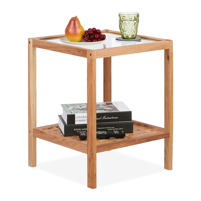Walnut Coffee Table with Glass Top, Two Shelves
