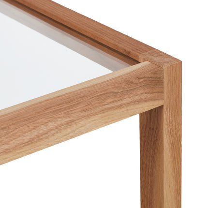 Walnut Coffee Table with Glass Top, Two Shelves