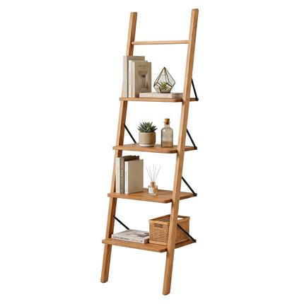 Walnut Ladder Shelf, 4-Tier Leaning Design, 180cm