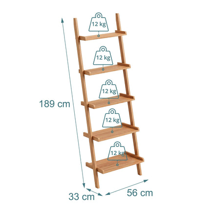 Walnut Ladder Shelf, 5-Tier, Natural Finish, 189 cm