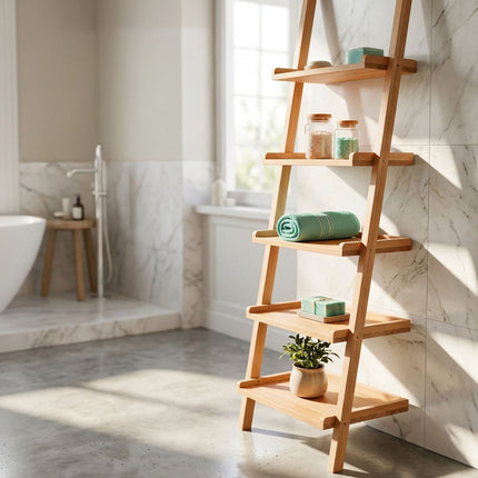 Walnut Ladder Shelf, 5-Tier, Natural Finish, 189 cm