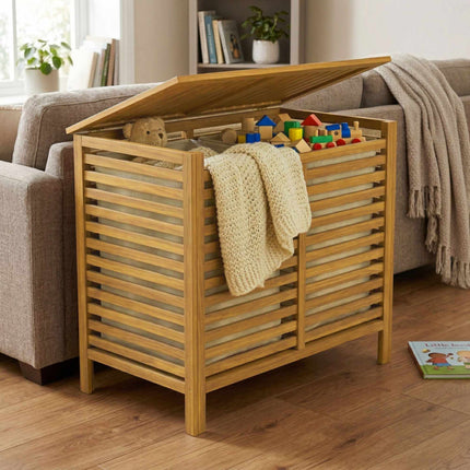 Walnut Laundry Hamper, 150L, 2 Compartments