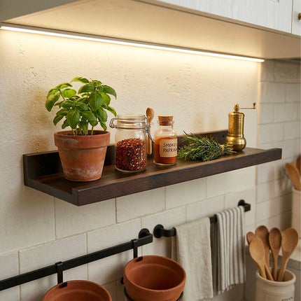 Walnut Picture Ledge Shelf – Raised Lip, Floating Mount