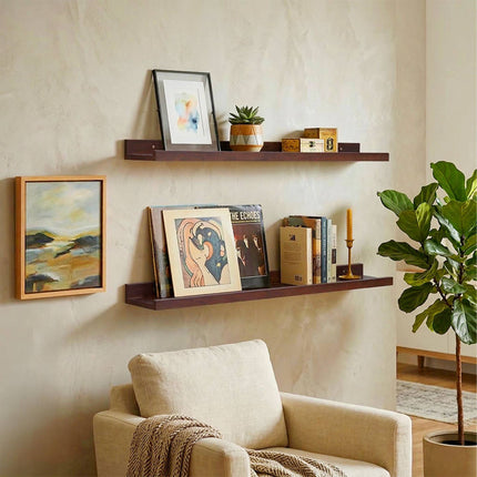 Walnut Wall Shelf, Narrow Picture Ledge With Lip