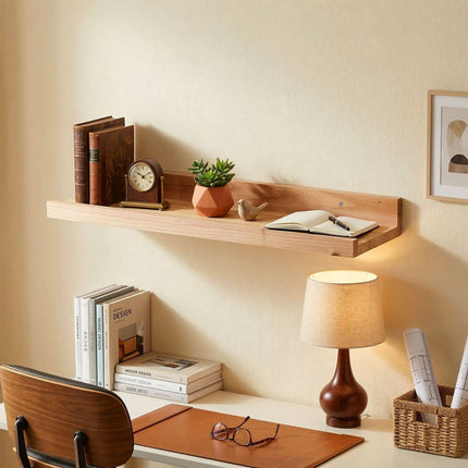 Walnut Wall Shelf, Narrow Picture Ledge With Raised Lip