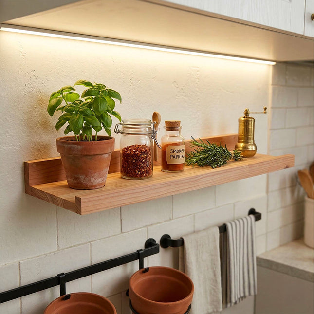 Walnut Wall Shelf, Narrow Picture Ledge With Raised Lip