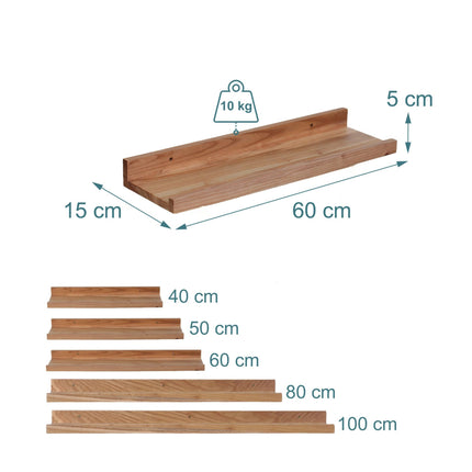 Walnut Wall Shelf, Narrow Picture Ledge With Raised Lip