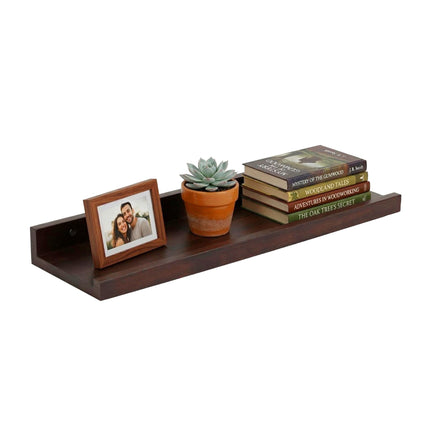Walnut Wall Shelf Picture Ledge – Narrow, Raised Lip