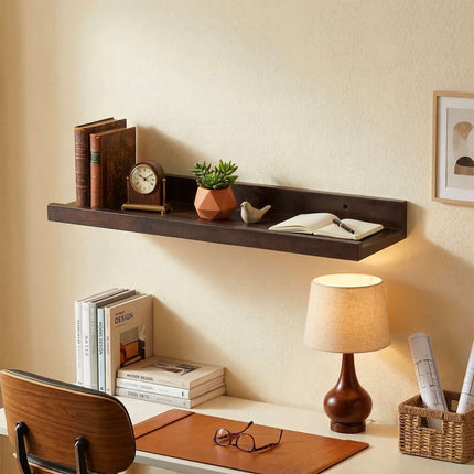 Walnut Wall Shelf Picture Ledge – Narrow, Raised Lip