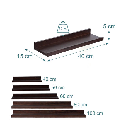 Walnut Wall Shelf Picture Ledge – Narrow, Raised Lip