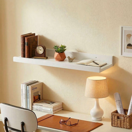 Walnut Wall Shelf Picture Ledge, Narrow With Raised Lip