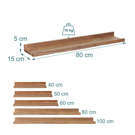 Walnut Wall Shelf Picture Ledge, Raised Front Lip