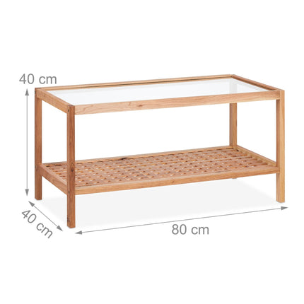 Walnut side table with glass shelf