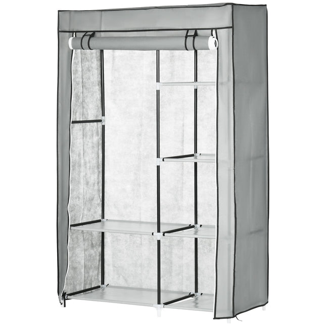 Foldable gray wardrobe, 6 compartments, 103x43x162.5 cm