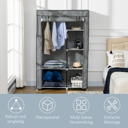 Foldable gray wardrobe, 6 compartments, 103x43x162.5 cm