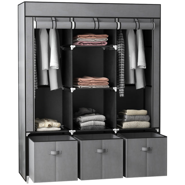 Folding wardrobe, zipper, non-woven, dark grey