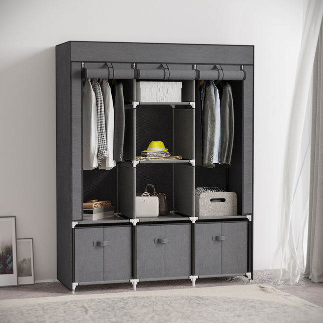 Folding wardrobe, zipper, non-woven, dark grey