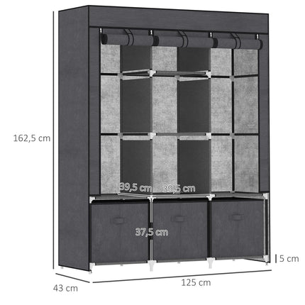 Folding wardrobe, zipper, non-woven, dark grey