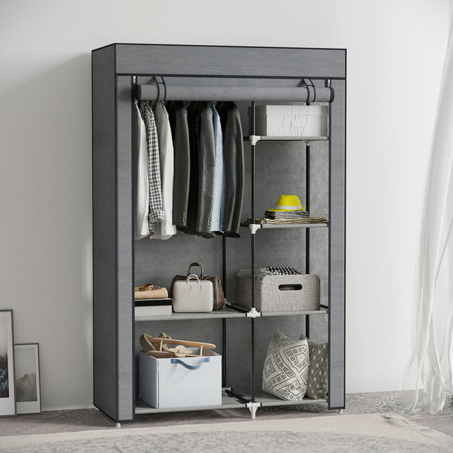 Folding wardrobe with rail & 6 compartments, dark grey