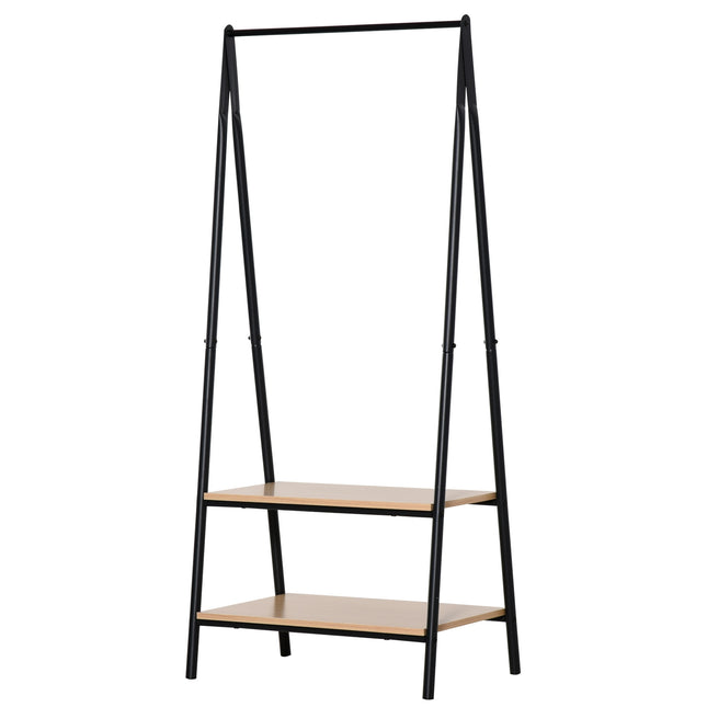 Clothes rack with shoe storage, metal & wood, black/natural