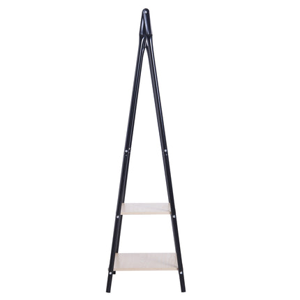 Clothes rack with shoe storage, metal & wood, black/natural