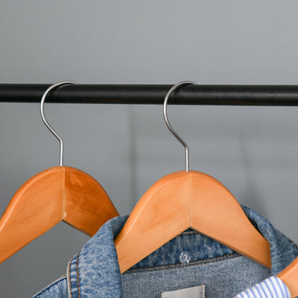 Clothes rack with shoe storage, metal & wood, black/natural