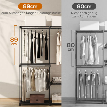 Wardrobe with Hanging Rail and Shelves, 111x43x185 cm, Black