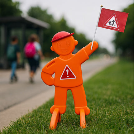 Warning Figure for Kids with Red Flag
