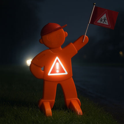 Warning Figure for Kids with Red Flag