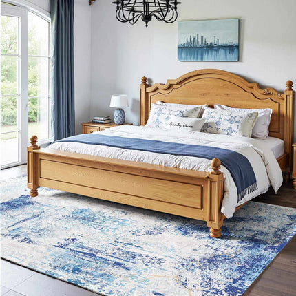 Washable Area Rug 5x7 Ft, Non-Slip, Blue Modern
