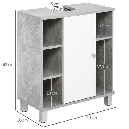 Gray & white bathroom cabinet, adjustable shelves