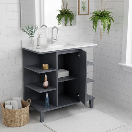 Washbasin Cabinet with Door & 6 Open Shelves