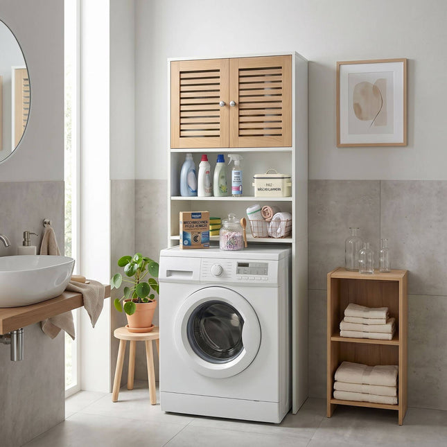 Washing Machine Cabinet, 2 Doors, Adjustable Shelves