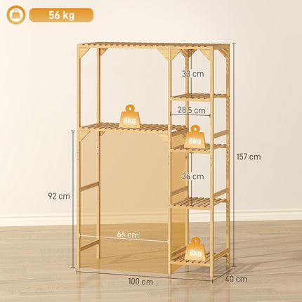 Washing Machine Shelf, Bamboo, 7 Adjustable Shelves, Space-Saving
