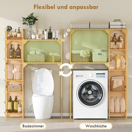 Washing Machine Shelf, Bamboo, 7 Adjustable Shelves, Space-Saving