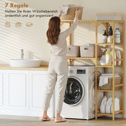 Washing Machine Shelf, Bamboo, 7 Adjustable Shelves, Space-Saving