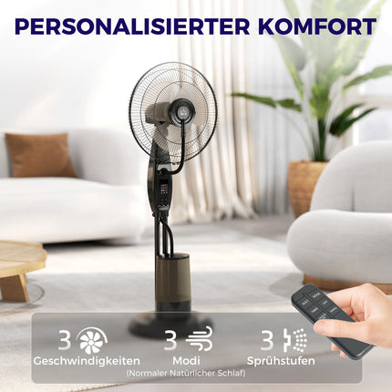 Oscillating pedestal water fan with mist, remote control, timer, 3.2L tank