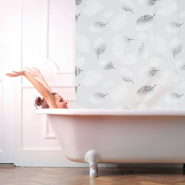 Water-Repellent Grey Leaf Roller Blind for Bathroom